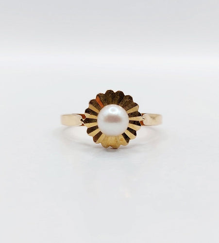 Bague 51.5 Bague Art déco en or rose 18k avec perle, monture stylisée (vers 1960) 58 Facettes A07966