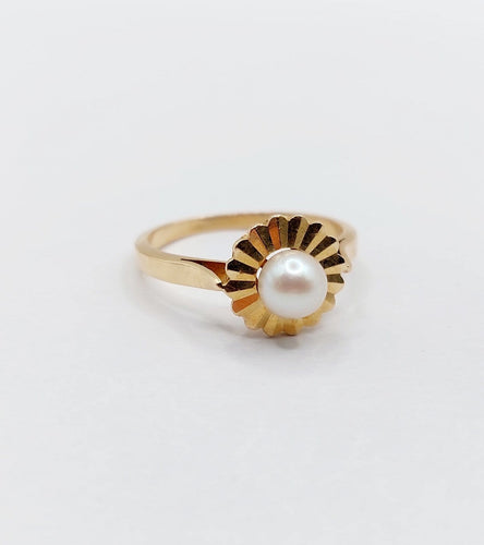 Bague 51.5 Bague Art déco en or rose 18k avec perle, monture stylisée (vers 1960) 58 Facettes A07966