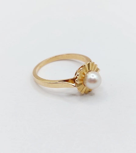 Bague 51.5 Bague Art déco en or rose 18k avec perle, monture stylisée (vers 1960) 58 Facettes A07966