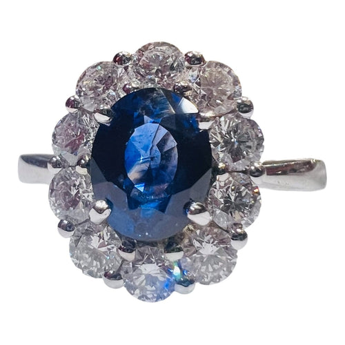 Bague 53 Bague Pompadour - Or blanc 18 carats, saphir bleu roi 1,29 ct et diamants 58 Facettes 8037 A