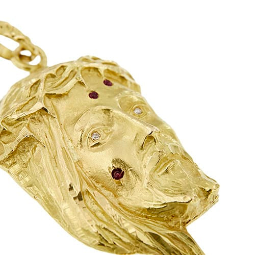 Pendentif Pendentif visage du Christ en or jaune 18 ct, rubis et diamants 58 Facettes 40105