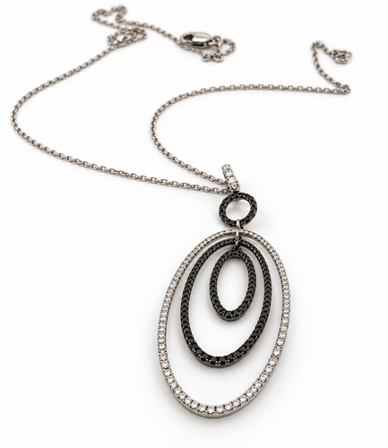 Collier Chaîne et pendentif en or blanc 18 carats, diamants blancs et noirs 58 Facettes 91085-91065