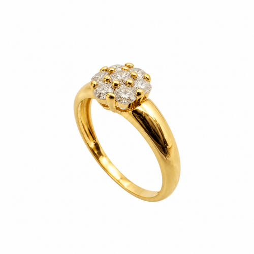 Bague 55 Bague marguerite ancienne en or jaune 18 carats avec diamants 58 Facettes Bague Marguerite Ancienne en Or Jaune 18 Carats et Diamants