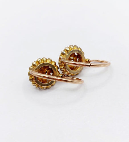 Boucles d'oreilles Dormeuses victoriennes en or rose 18k, diamants taille rose (vers 1880) 58 Facettes A07974