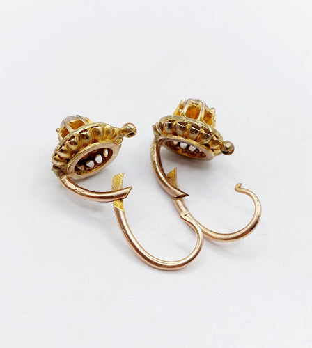 Boucles d'oreilles Dormeuses victoriennes en or rose 18k, diamants taille rose (vers 1880) 58 Facettes A07974