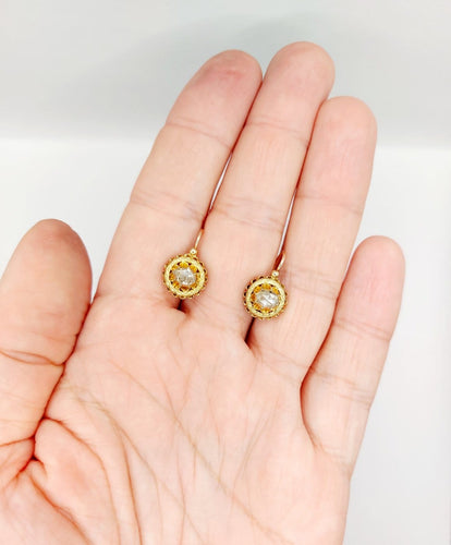 Boucles d'oreilles Dormeuses victoriennes en or rose 18k, diamants taille rose (vers 1880) 58 Facettes A07974