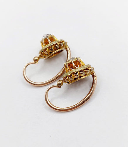 Boucles d'oreilles Dormeuses victoriennes en or rose 18k, diamants taille rose (vers 1880) 58 Facettes A07974