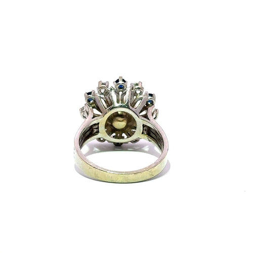 Bague 54 Bague vintage en or 14 carats, perle naturelle, saphirs et diamants 58 Facettes 50549