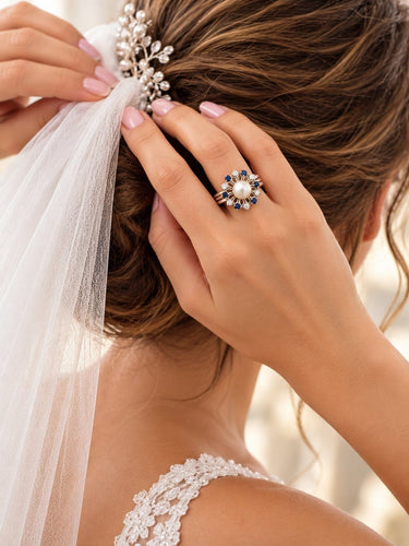 Bague 54 Bague vintage en or 14 carats, perle naturelle, saphirs et diamants 58 Facettes 50549