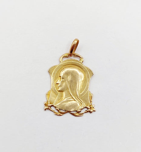 Pendentif Médaille Art déco en or rose 18k, Vierge Marie (vers 1919) 58 Facettes A07976