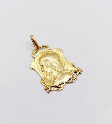 Pendentif Médaille Art déco en or rose 18k, Vierge Marie (vers 1919) 58 Facettes A07976