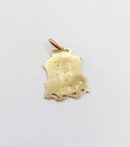 Pendentif Médaille Art déco en or rose 18k, Vierge Marie (vers 1919) 58 Facettes A07976