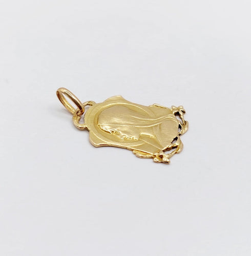 Pendentif Médaille Art déco en or rose 18k, Vierge Marie (vers 1919) 58 Facettes A07976