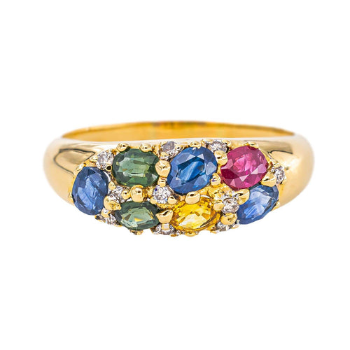 Bague 59 Bague cocktail en or jaune 750, saphirs et rubis 58 Facettes 5237251CN