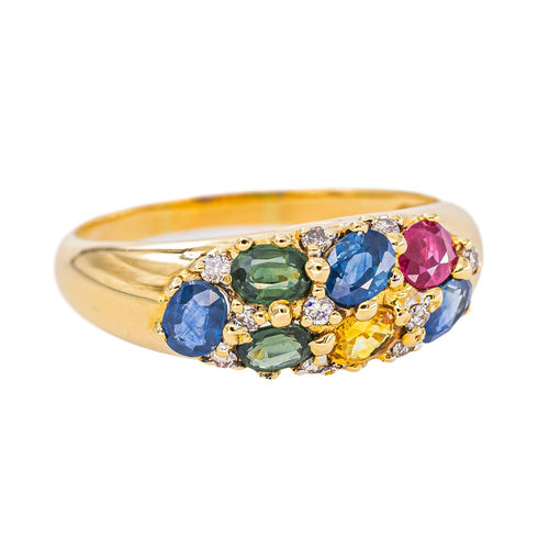 Bague 59 Bague cocktail en or jaune 750, saphirs et rubis 58 Facettes 5237251CN