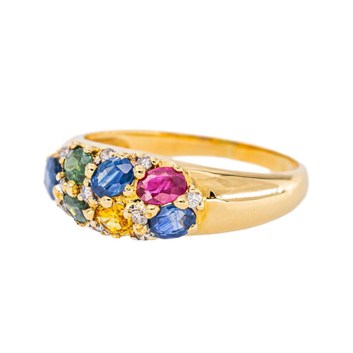 Bague 59 Bague cocktail en or jaune 750, saphirs et rubis 58 Facettes 5237251CN