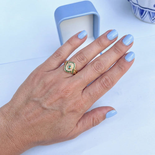 Bague 54.5 Bague en or jaune 18 carats, émeraudes et diamants 58 Facettes 441