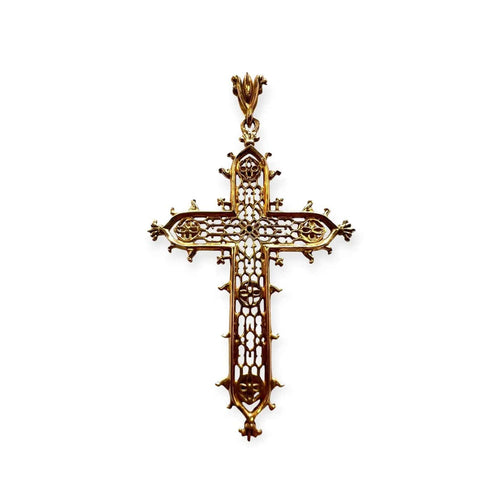 Pendentif Pendentif croix en or jaune 750 et turquoises 58 Facettes 330104386