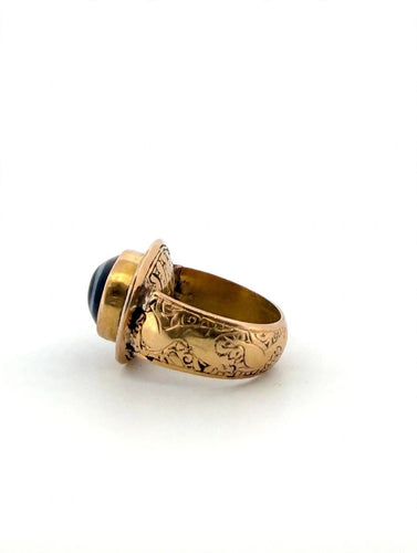 Bague 52 Bague vintage Œil tibétain en or 18 kt avec agate noire 58 Facettes 610/26 A SHD