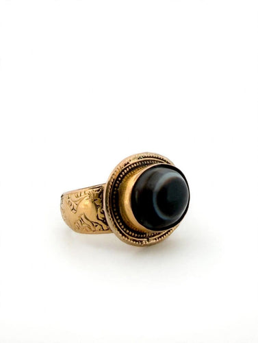 Bague 52 Bague vintage Œil tibétain en or 18 kt avec agate noire 58 Facettes 610/26 A SHD