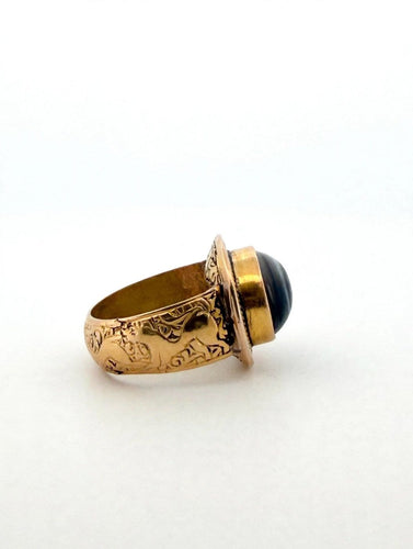 Bague 52 Bague vintage Œil tibétain en or 18 kt avec agate noire 58 Facettes 610/26 A SHD