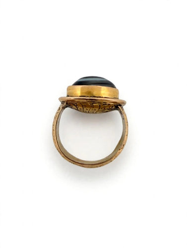 Bague 52 Bague vintage Œil tibétain en or 18 kt avec agate noire 58 Facettes 610/26 A SHD