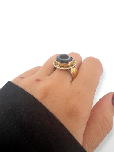 Bague 52 Bague vintage Œil tibétain en or 18 kt avec agate noire 58 Facettes 610/26 A SHD