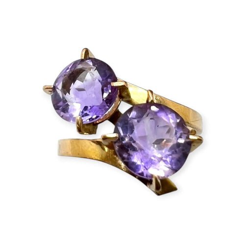 Bague 55 Bague toi et moi en or jaune 750 avec deux améthystes 58 Facettes 330102397