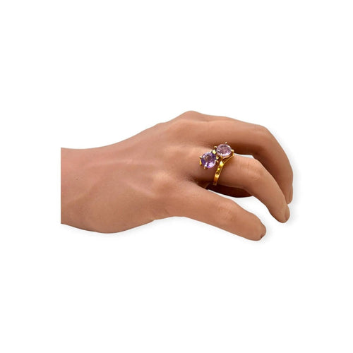 Bague 55 Bague toi et moi en or jaune 750 avec deux améthystes 58 Facettes 330102397