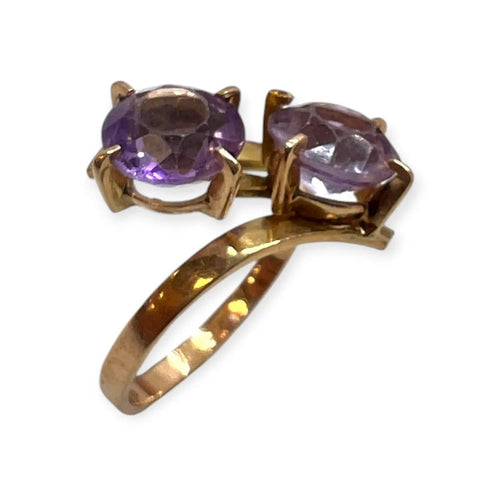 Bague 55 Bague toi et moi en or jaune 750 avec deux améthystes 58 Facettes 330102397