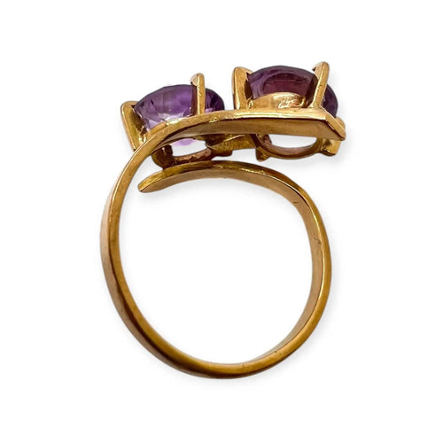Bague 55 Bague toi et moi en or jaune 750 avec deux améthystes 58 Facettes 330102397