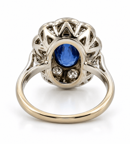 Bague 46 Bague marguerite en platine 950, saphir de Ceylan non chauffé et diamants 58 Facettes 13357