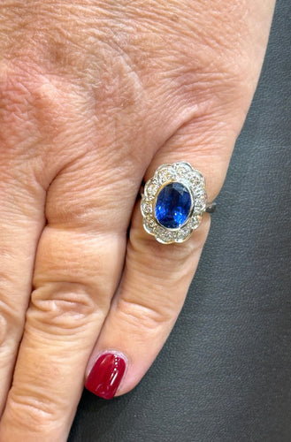 Bague 46 Bague marguerite en platine 950, saphir de Ceylan non chauffé et diamants 58 Facettes 13357