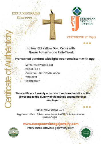 Croix italienne - Or jaune 18 carats, motifs floraux et reliefs 58 Facettes P1917