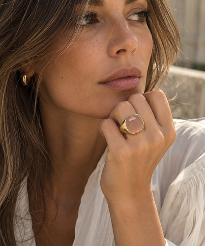Bague 54 Pomellato Cipria - Bague cocktail en or jaune 18 carats et quartz rose 58 Facettes