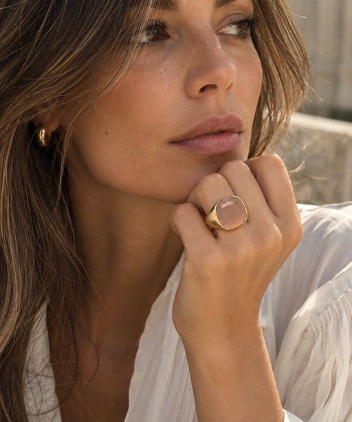 Bague 54 Pomellato Cipria - Bague cocktail en or jaune 18 carats et quartz rose 58 Facettes