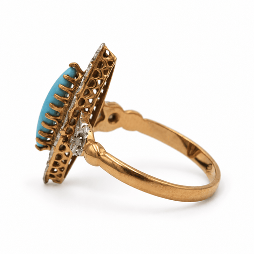 Bague 56 Bague marquise Belle Époque en or rose et blanc 750‰, turquoise et diamants 58 Facettes 260050SP