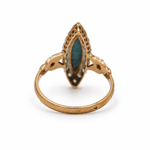 Bague 56 Bague marquise Belle Époque en or rose et blanc 750‰, turquoise et diamants 58 Facettes 260050SP