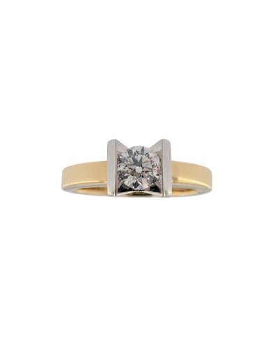 Bague 60 Bague de fiançailles italienne - Or jaune et blanc 18 carats, rapport HRD 58 Facettes A2113