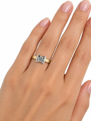 Bague 60 Bague de fiançailles italienne - Or jaune et blanc 18 carats, rapport HRD 58 Facettes A2113