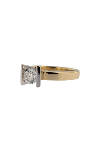 Bague 60 Bague de fiançailles italienne - Or jaune et blanc 18 carats, rapport HRD 58 Facettes A2113
