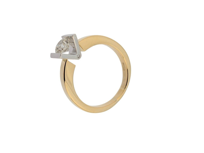 Bague 60 Bague de fiançailles italienne - Or jaune et blanc 18 carats, rapport HRD 58 Facettes A2113