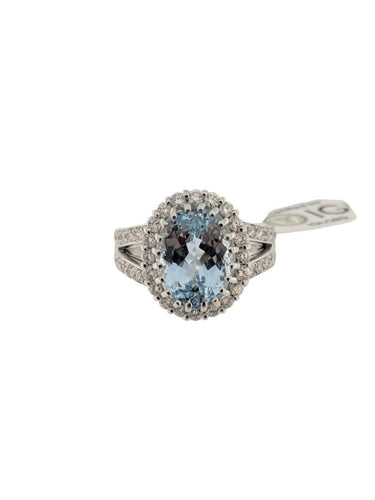 Bague 57 Bague cocktail italienne certifiée IGI en or blanc 18 carats, aigue-marine et diamants naturels 58 Facettes A2116
