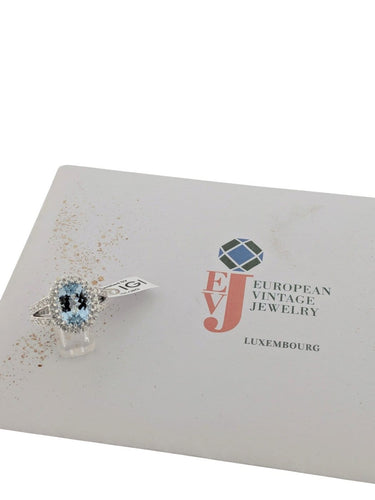 Bague 57 Bague cocktail italienne certifiée IGI en or blanc 18 carats, aigue-marine et diamants naturels 58 Facettes A2116