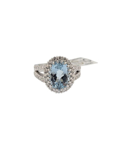 Bague 57 Bague cocktail italienne certifiée IGI en or blanc 18 carats, aigue-marine et diamants naturels 58 Facettes A2116