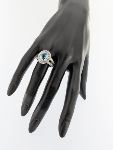 Bague 57 Bague cocktail italienne certifiée IGI en or blanc 18 carats, aigue-marine et diamants naturels 58 Facettes A2116