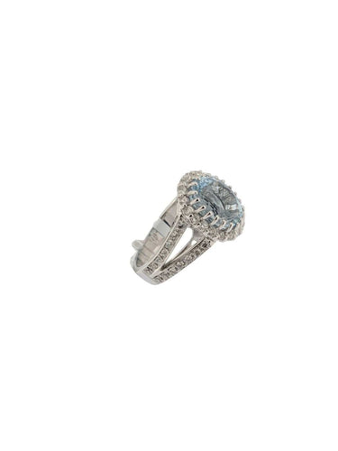 Bague 57 Bague cocktail italienne certifiée IGI en or blanc 18 carats, aigue-marine et diamants naturels 58 Facettes A2116