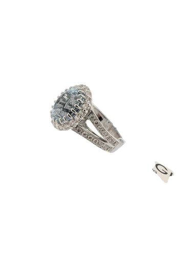 Bague 57 Bague cocktail italienne certifiée IGI en or blanc 18 carats, aigue-marine et diamants naturels 58 Facettes A2116