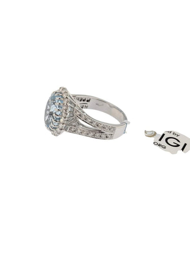 Bague 57 Bague cocktail italienne certifiée IGI en or blanc 18 carats, aigue-marine et diamants naturels 58 Facettes A2116