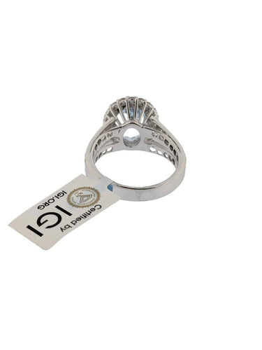 Bague 57 Bague cocktail italienne certifiée IGI en or blanc 18 carats, aigue-marine et diamants naturels 58 Facettes A2116